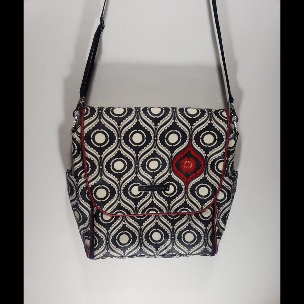 Womens PETUNIA PICKLE BOTTOM Backpack Diaper Bag Black White Red Zip Around